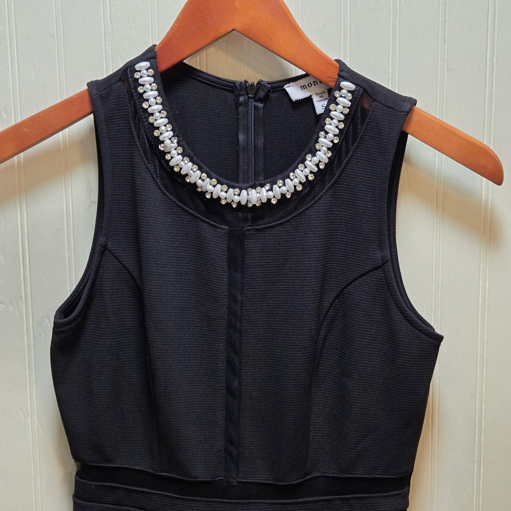 Monteau Dress Womens Small Black Beaded Neck Sleeveless Fit & Flare Short Partyβ